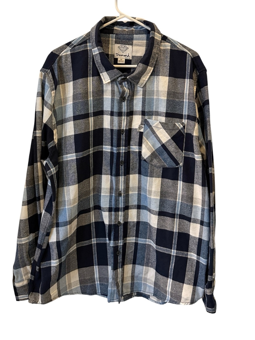 Diamond Supply Co. Navy and White Plaid Button-Down Flannel Shirt Size 3XL